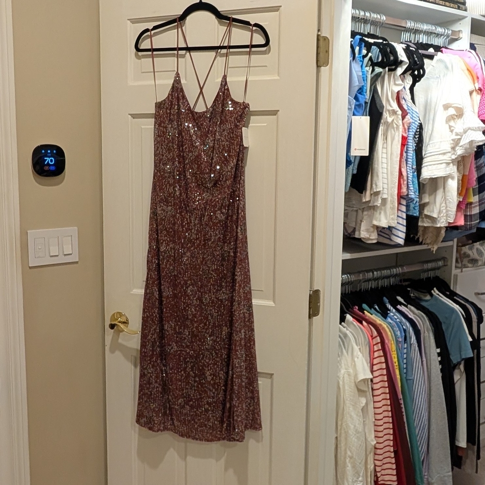 Altar'd State Ray Sequin Maxi Dress Burgundy-multi NWT Size Large